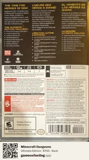 Minecraft Dungeons Nintendo Switch, NTSC box back