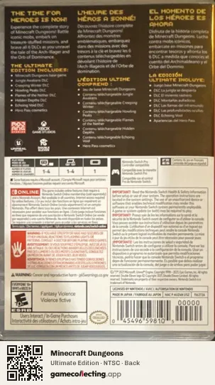 Minecraft Dungeons Nintendo Switch, NTSC box back