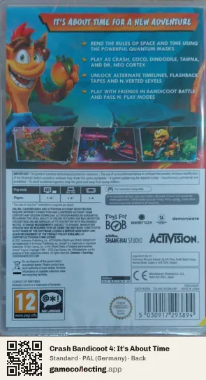 Crash Bandicoot 4: It's About Time Nintendo Switch, Germany box back