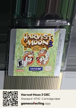 Harvest Moon 3 GBC Game Boy Color, NTSC cartridge label