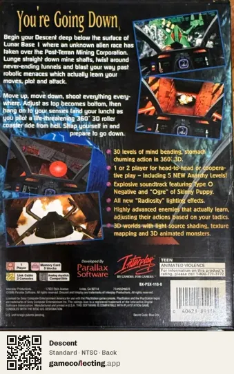 Descent PlayStation, NTSC box back