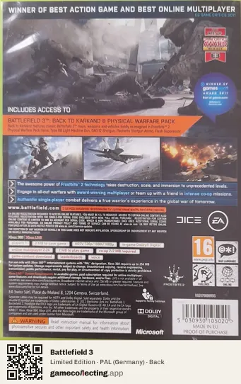 Battlefield 3 Xbox 360, Germany box back