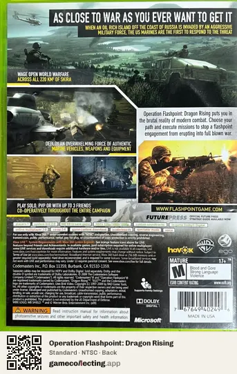 Operation Flashpoint: Dragon Rising Xbox 360, NTSC box back