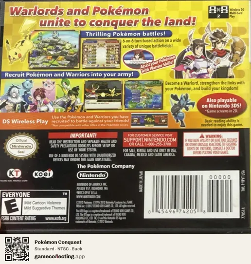 Pokémon Conquest Nintendo DS, NTSC box back