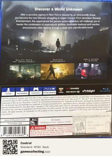 Control PlayStation 4, NTSC box back