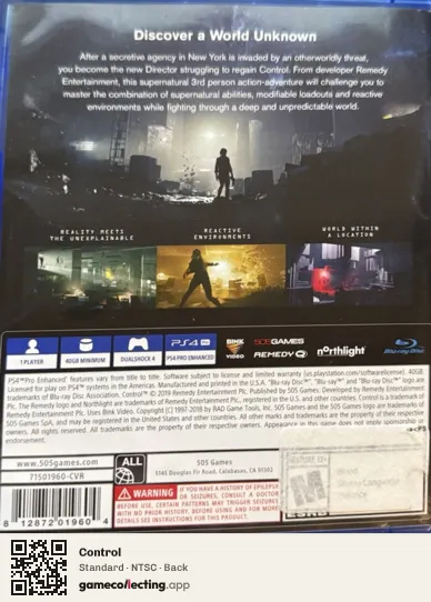 Control PlayStation 4, NTSC box back