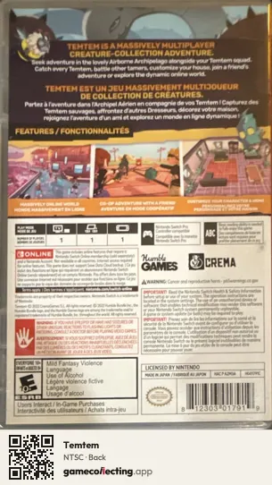 Temtem Nintendo Switch, NTSC box back