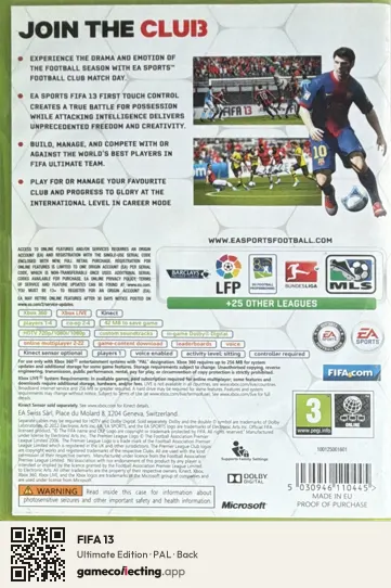 FIFA 13 Xbox 360, PAL box back
