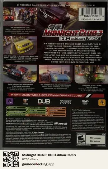 Midnight Club 3: DUB Edition Remix Xbox, NTSC box back