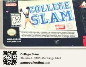 College Slam Super Nintendo Entertainment System, NTSC cartridge label