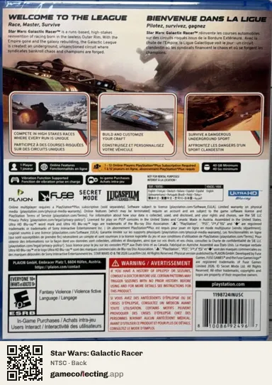 Star Wars: Galactic Racer PlayStation 5, NTSC box back