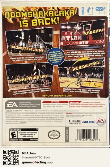 NBA Jam Nintendo Wii, NTSC box back