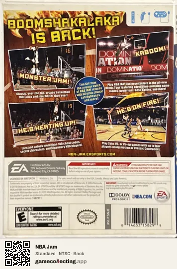 NBA Jam Nintendo Wii, NTSC box back