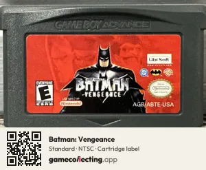 Batman: Vengeance Game Boy Advance, NTSC cartridge label