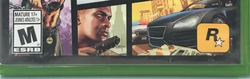 Grand Theft Auto V, the ESRB box on its front