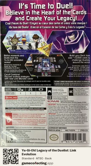 Yu-Gi-Oh! Legacy of the Duelist: Link Evolution Nintendo Switch, NTSC box back