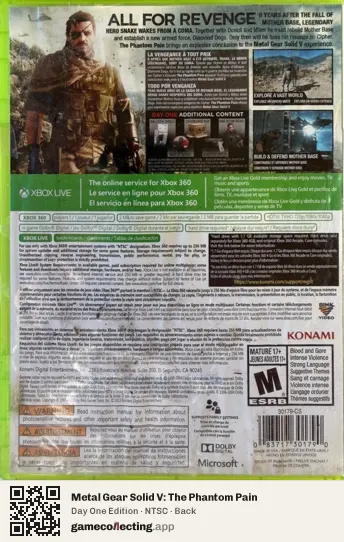 Metal Gear Solid V: The Phantom Pain Xbox 360, NTSC box back
