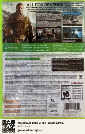 Metal Gear Solid V: The Phantom Pain Xbox 360, NTSC box back