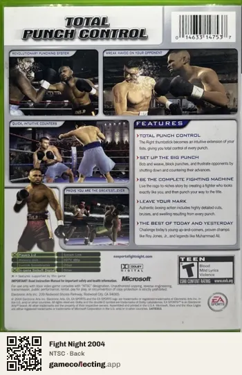 Fight Night 2004 Xbox, NTSC box back