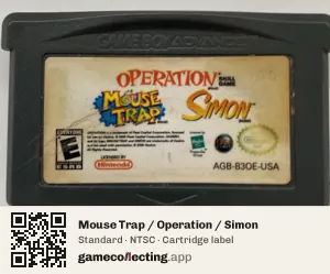 Mouse Trap / Operation / Simon Game Boy Advance, NTSC cartridge label