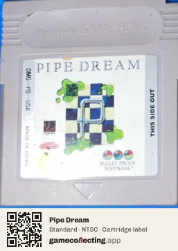 Pipe Dream Game Boy, NTSC cartridge label