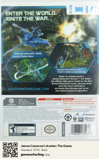 James Cameron's Avatar: The Game Nintendo Wii, NTSC box back