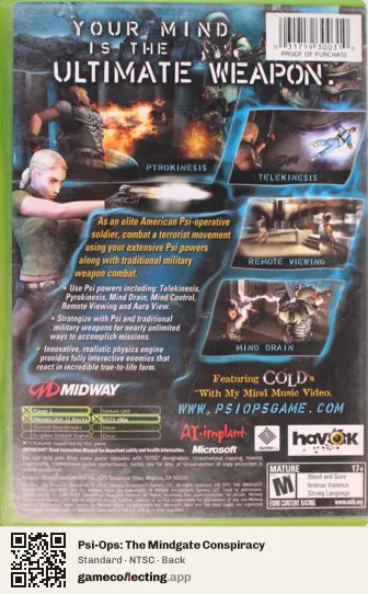 Psi-Ops: The Mindgate Conspiracy Xbox, NTSC box back