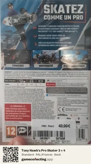 Tony Hawk's Pro Skater 3 + 4 Nintendo Switch, France box back