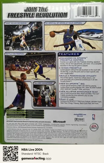 NBA Live 2004 Xbox, NTSC box back
