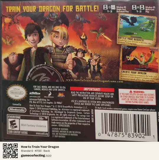How to Train Your Dragon Nintendo DS, NTSC box back