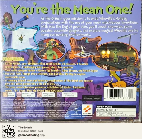 The Grinch PlayStation, NTSC box back