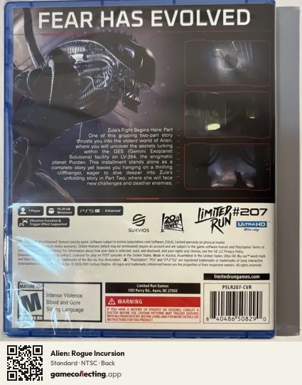 Alien: Rogue Incursion PlayStation 5, NTSC box back