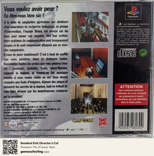 Resident Evil: Director's Cut PlayStation, France box back