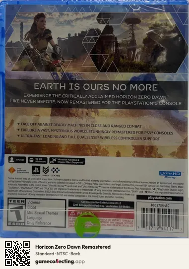 Horizon Zero Dawn Remastered PlayStation 5, NTSC box back