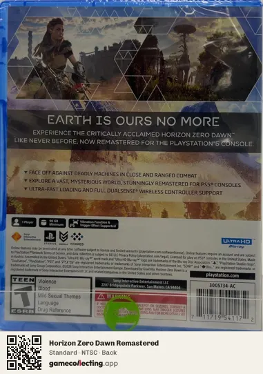 Horizon Zero Dawn Remastered PlayStation 5, NTSC box back