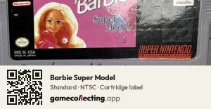 Barbie Super Model Super Nintendo Entertainment System, NTSC cartridge label