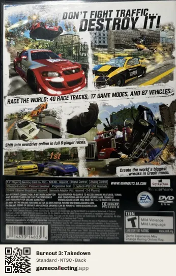Burnout 3: Takedown PlayStation 2, NTSC box back