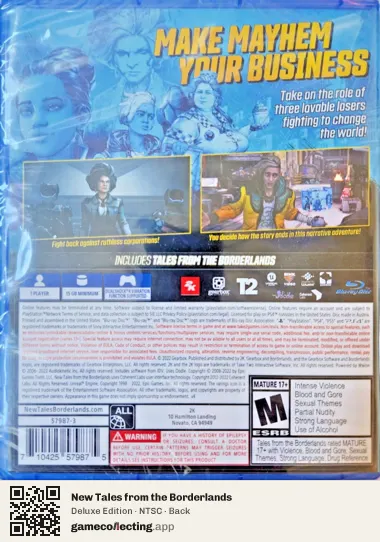 New Tales from the Borderlands PlayStation 4, NTSC box back
