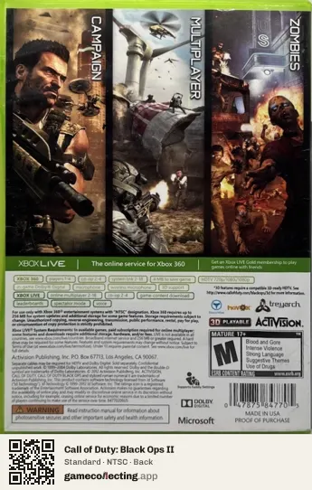 Call of Duty: Black Ops II Xbox 360, NTSC box back