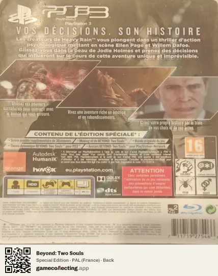 Beyond: Two Souls PlayStation 3, France box back