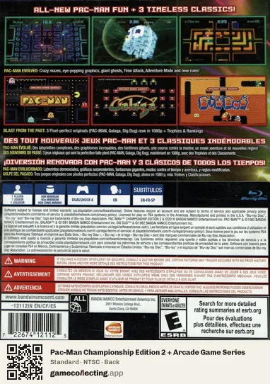 Pac-Man Championship Edition 2 + Arcade Game Series PlayStation 4, NTSC box back