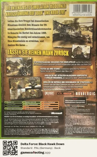 Delta Force: Black Hawk Down Xbox, Germany box back
