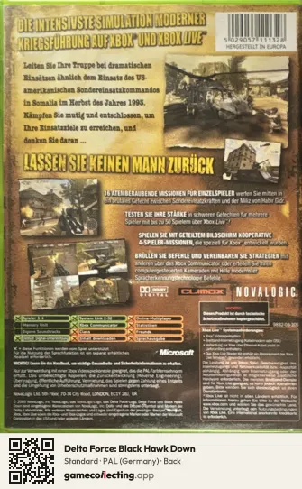 Delta Force: Black Hawk Down Xbox, Germany box back
