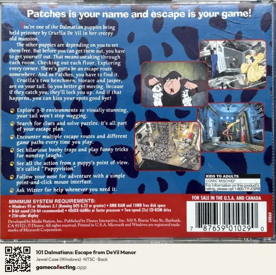 101 Dalmatians: Escape from DeVil Manor Computer, NTSC box back