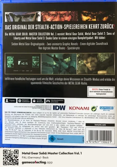 Metal Gear Solid: Master Collection Vol. 1 PlayStation 5, Germany box back