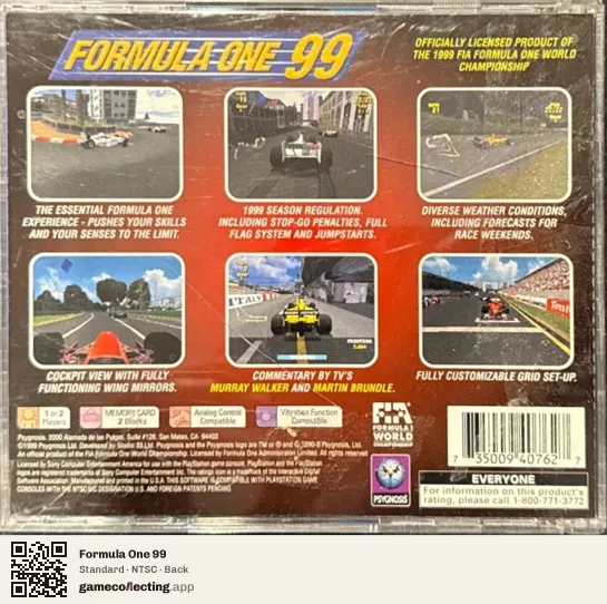 Formula One 99 PlayStation, NTSC box back