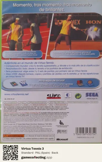 Virtua Tennis 3 Xbox 360, Spain box back