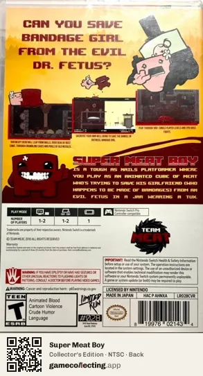 Super Meat Boy Nintendo Switch, NTSC box back