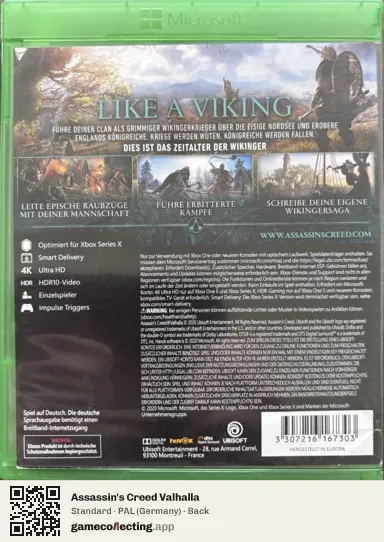 Assassin's Creed Valhalla Xbox One, Germany box back