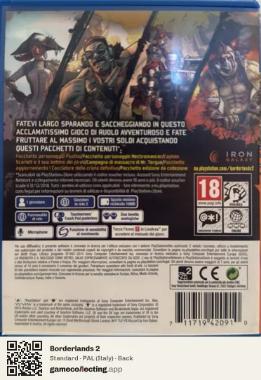 Borderlands 2 PlayStation Vita, Italy box back